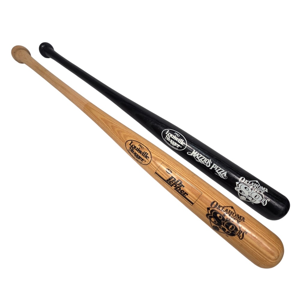Vtg 90's OKC 89ers Louisville Slugger Wooden Baseball Bat Set Dr Pepper Mazzio's